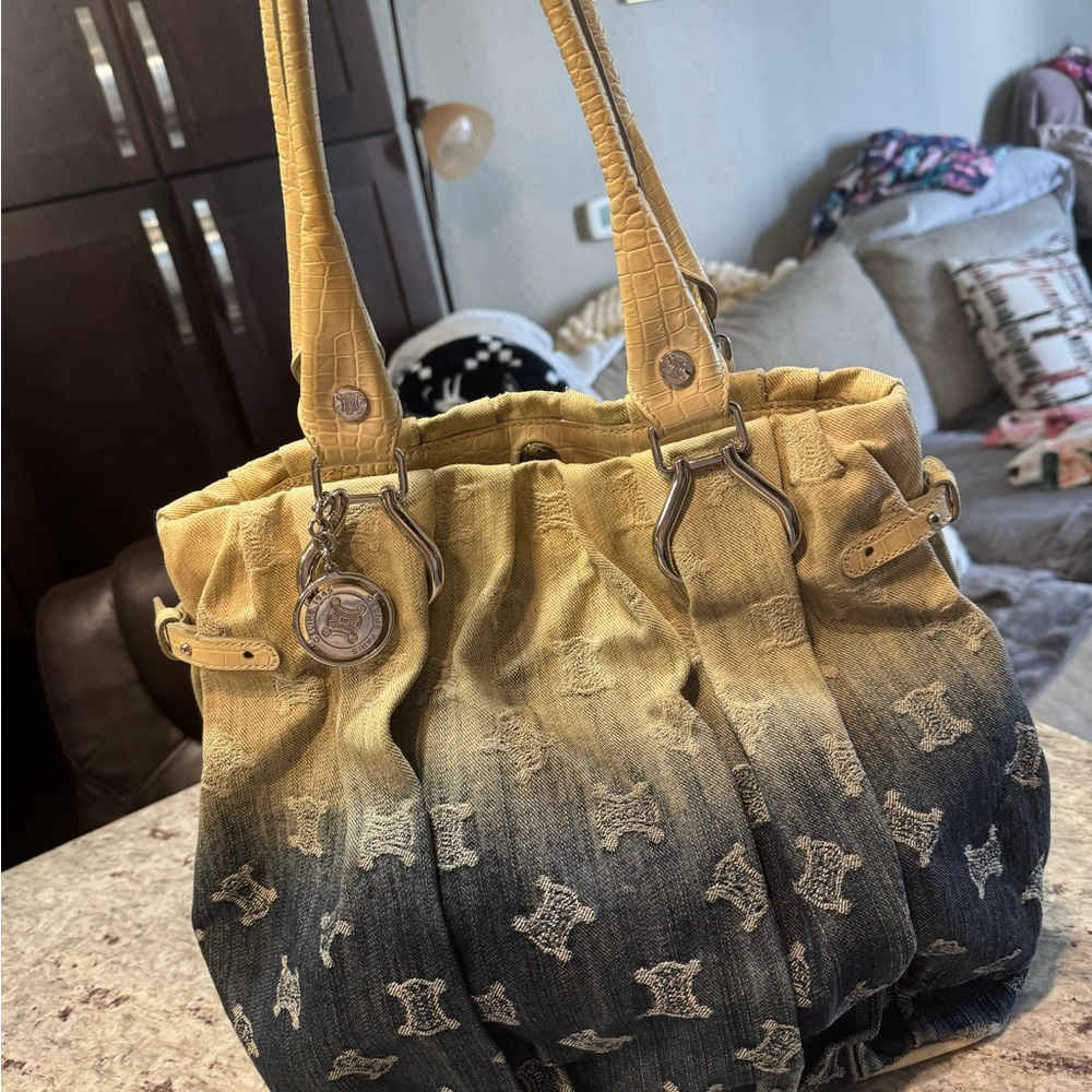 Celine Macadam Denim Gradient Shoulder Bag White Blue